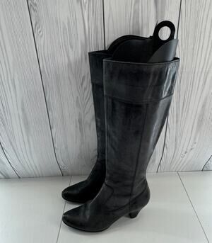 Vintage Y2K Born Black Soft Leather Zip Heeled Riding Boots Womens Sz 7.5